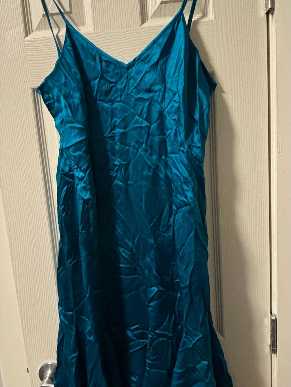 Silky Teal Slip Dress - Women's